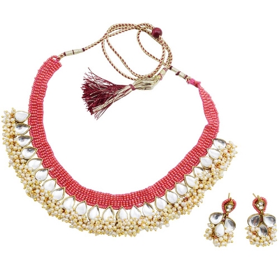 Rosy Pink Jeko Moti Designer Necklace