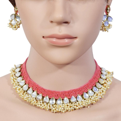 Rosy Pink Jeko Moti Designer Necklace