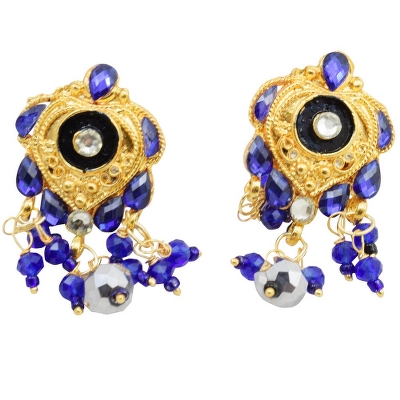 Blue Crystal Beads Golden Pendant Necklace