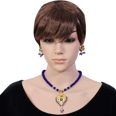 Blue Crystal Beads Golden Pendant Necklace