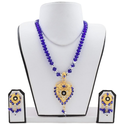 Blue Crystal Beads Golden Pendant Necklace