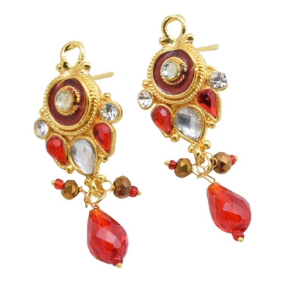 Red Crystal Beads Golden Pendant Necklace