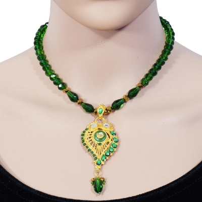 Green Crystal Beads Golden Pendant Necklace