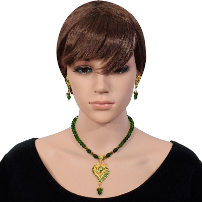 Green Crystal Beads Golden Pendant Necklace