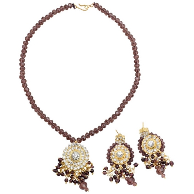 Brown Crystal Beads Golden Pendant Necklace