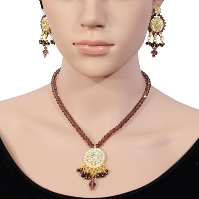 Brown Crystal Beads Golden Pendant Necklace