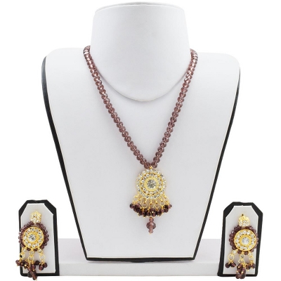 Brown Crystal Beads Golden Pendant Necklace