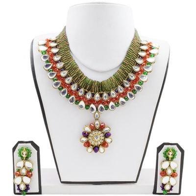Multi Color Jeko Moti Designer Necklace