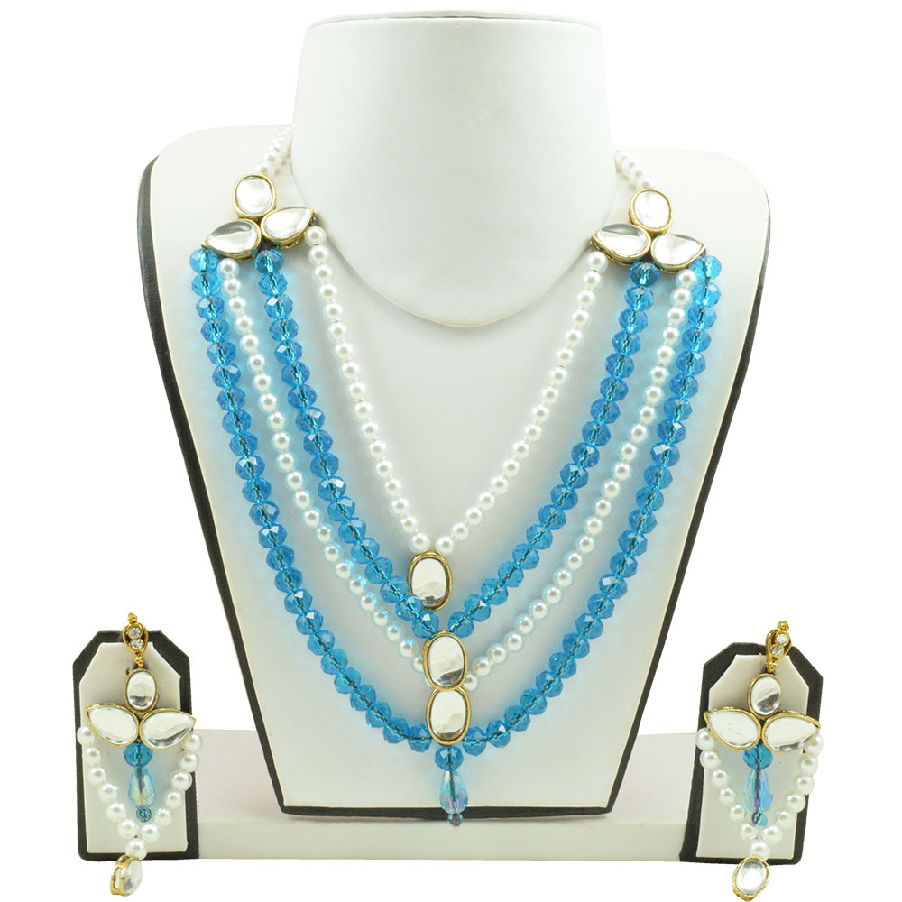 Blue Crystal Beads & White Pearl Necklace