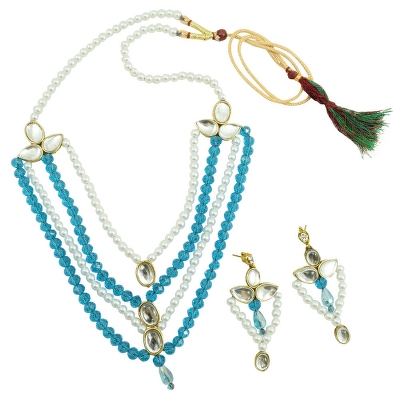 Blue Crystal Beads & White Pearl Necklace