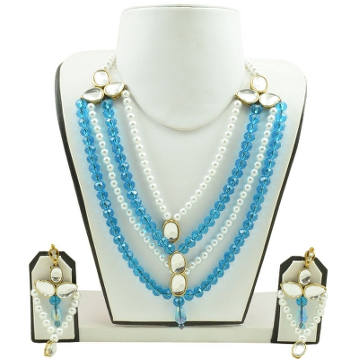 Blue Crystal Beads & White Pearl Necklace