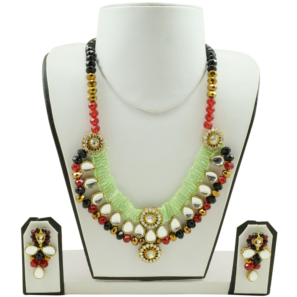 Jeko Moti Crystal Beads Kundan Necklace