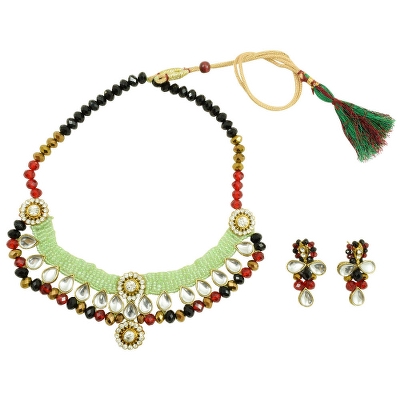 Jeko Moti Crystal Beads Kundan Necklace
