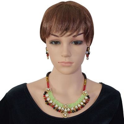Jeko Moti Crystal Beads Kundan Necklace