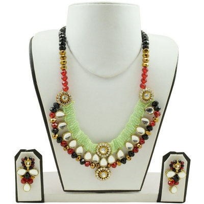 Jeko Moti Crystal Beads Kundan Necklace