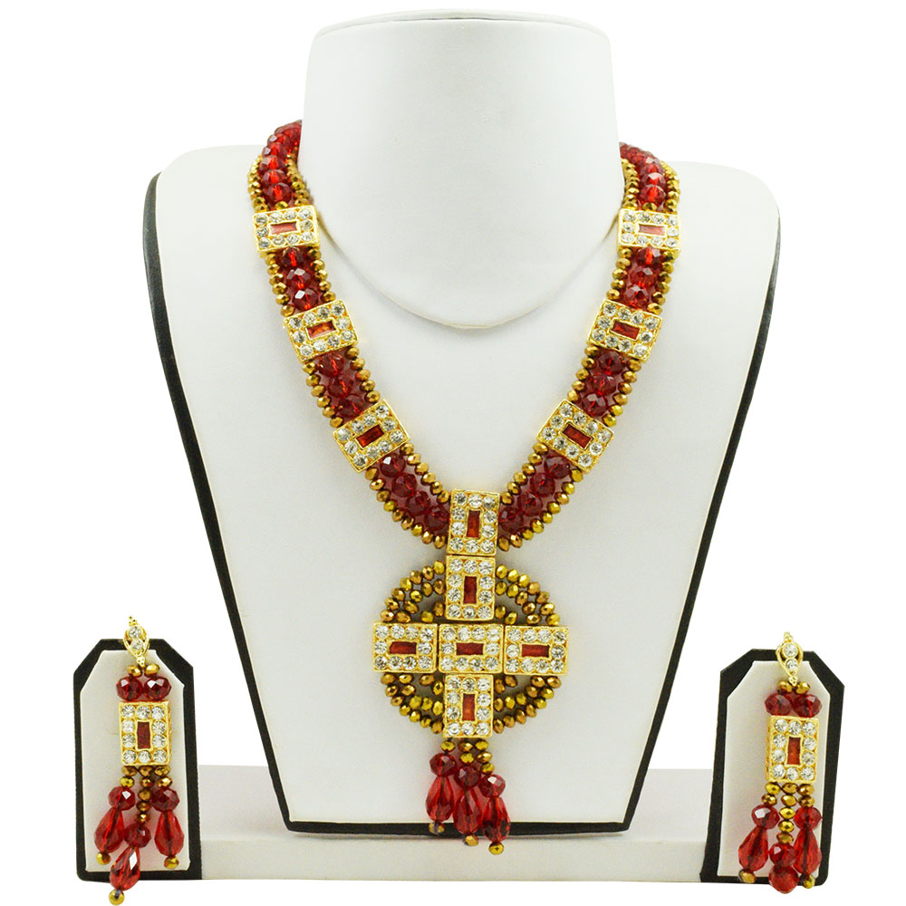 Red &amp; Copper Crystal Beads Traditional Necklace