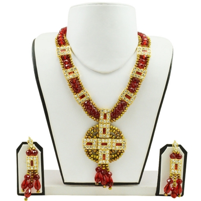 Red &amp; Copper Crystal Beads Traditional Necklace