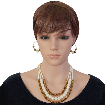 Cream Pearls &amp; Brown Crystal Beads Necklace