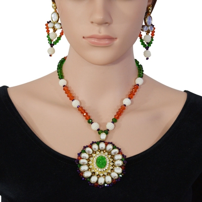 Multi Color Crystal Beads Kundan Necklace