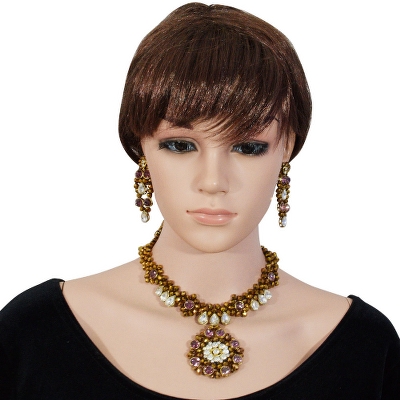 Brown Crystal Beads Designer Necklace Set