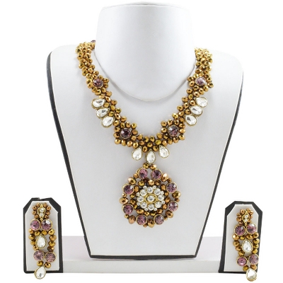 Brown Crystal Beads Designer Necklace Set
