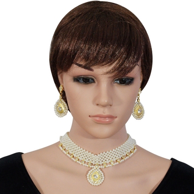 White Pearl Golden Pendant Necklace Set