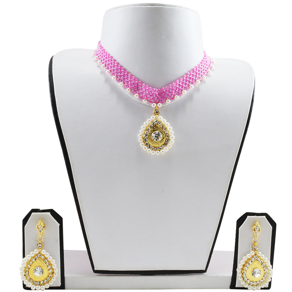 Pink Jeko Moti Diamond Pendant Necklace