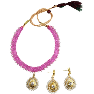 Pink Jeko Moti Diamond Pendant Necklace