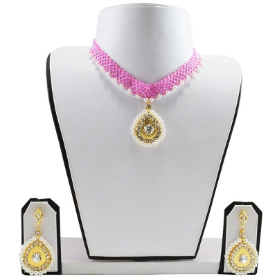 Pink Jeko Moti Diamond Pendant Necklace