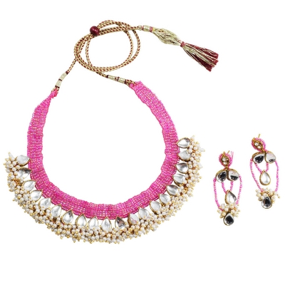 Pink Jeko Moti Designer Necklace Set