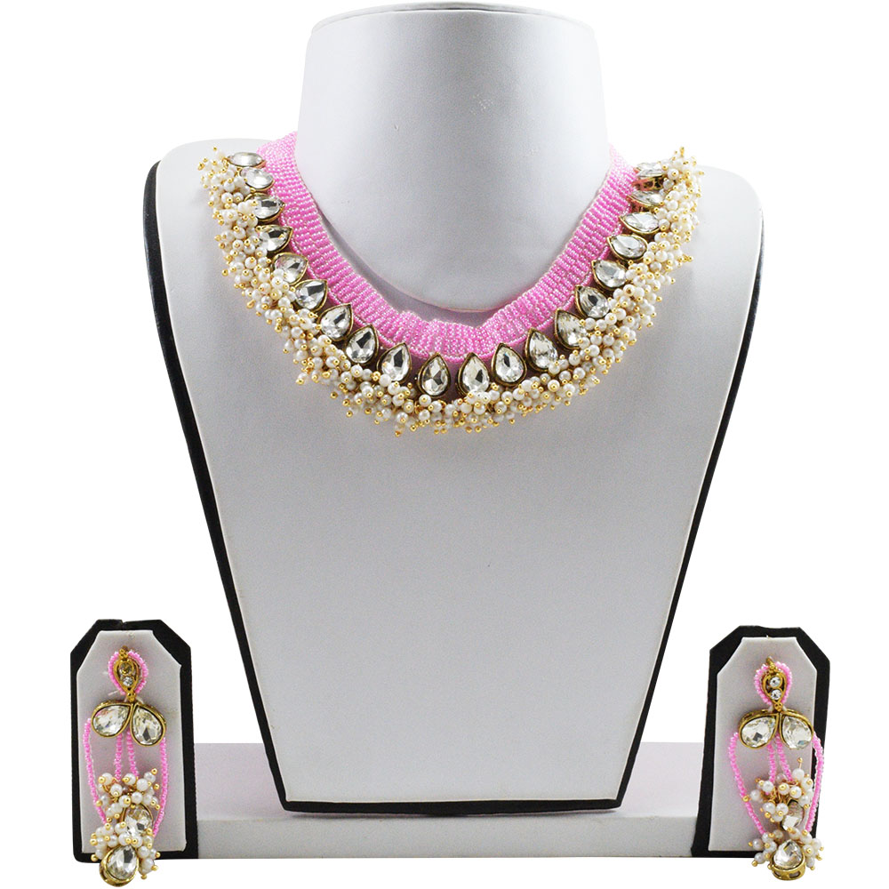 Pink Jeko Moti Designer Necklace Set