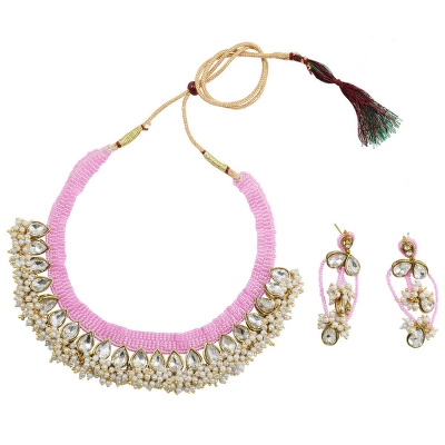 Pink Jeko Moti Designer Necklace Set