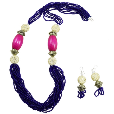 Blue Jeko Moti Antique Beads Necklace Set