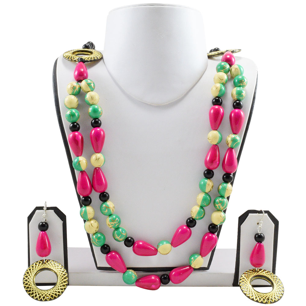 Pink Beads Designer Antique Necklace Set