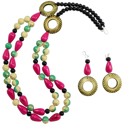 Pink Beads Designer Antique Necklace Set