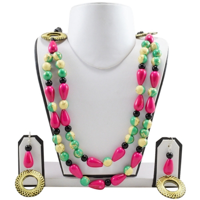 Pink Beads Designer Antique Necklace Set