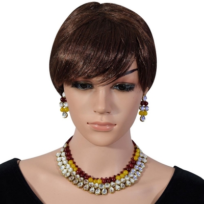 Maroon & Yellow Beads Handmade Kundan Necklace