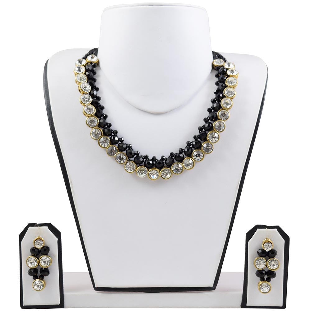 Black Crystal Beads Designer Kundan Necklace
