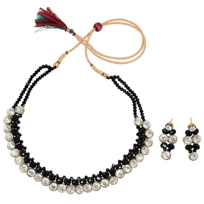 Black Crystal Beads Designer Kundan Necklace