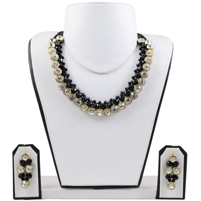 Black Crystal Beads Designer Kundan Necklace