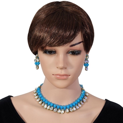 Sky Blue Beads Designer Kundan Necklace