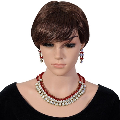 Red Crystal Beads Kundan Necklace