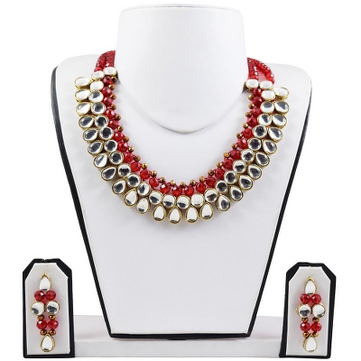 Red Crystal Beads Kundan Necklace