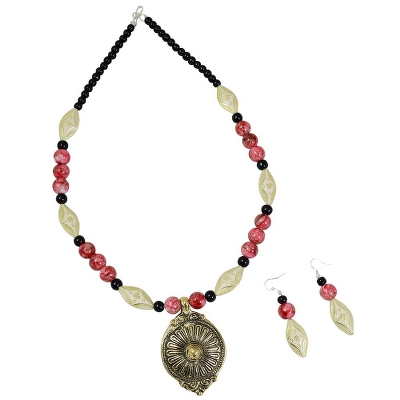 Designer Red Beads Antique Necklace Set