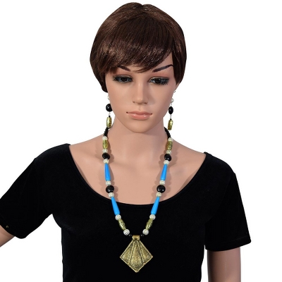 Designer Sky Blue Beads Antique Necklace Set