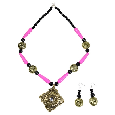Designer Pink Beads Antique Necklace Set