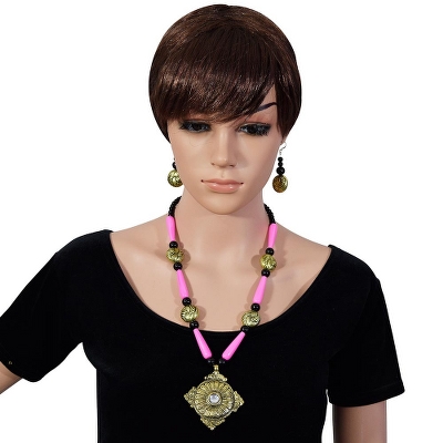 Designer Pink Beads Antique Necklace Set