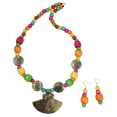 Wooden Beads Antique Pendant Designer Necklace Set
