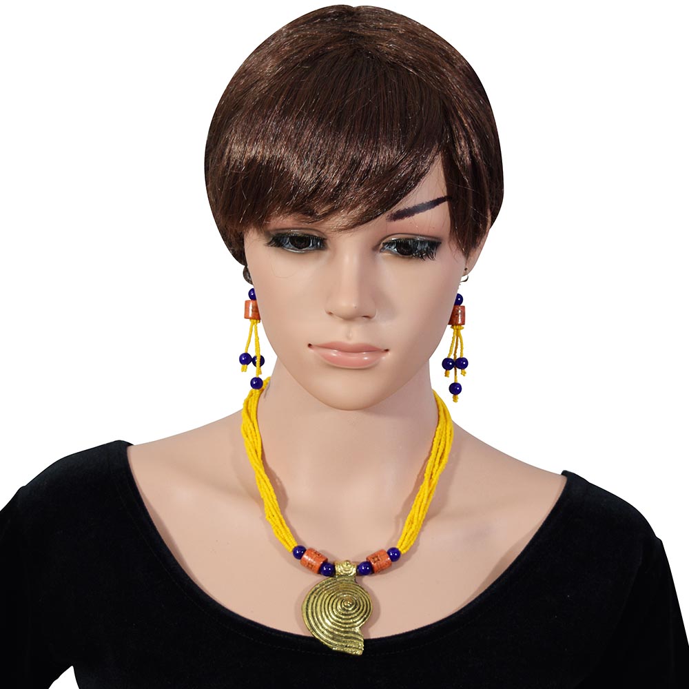 Yellow Jeko Moti Antique Pendant Necklace Set