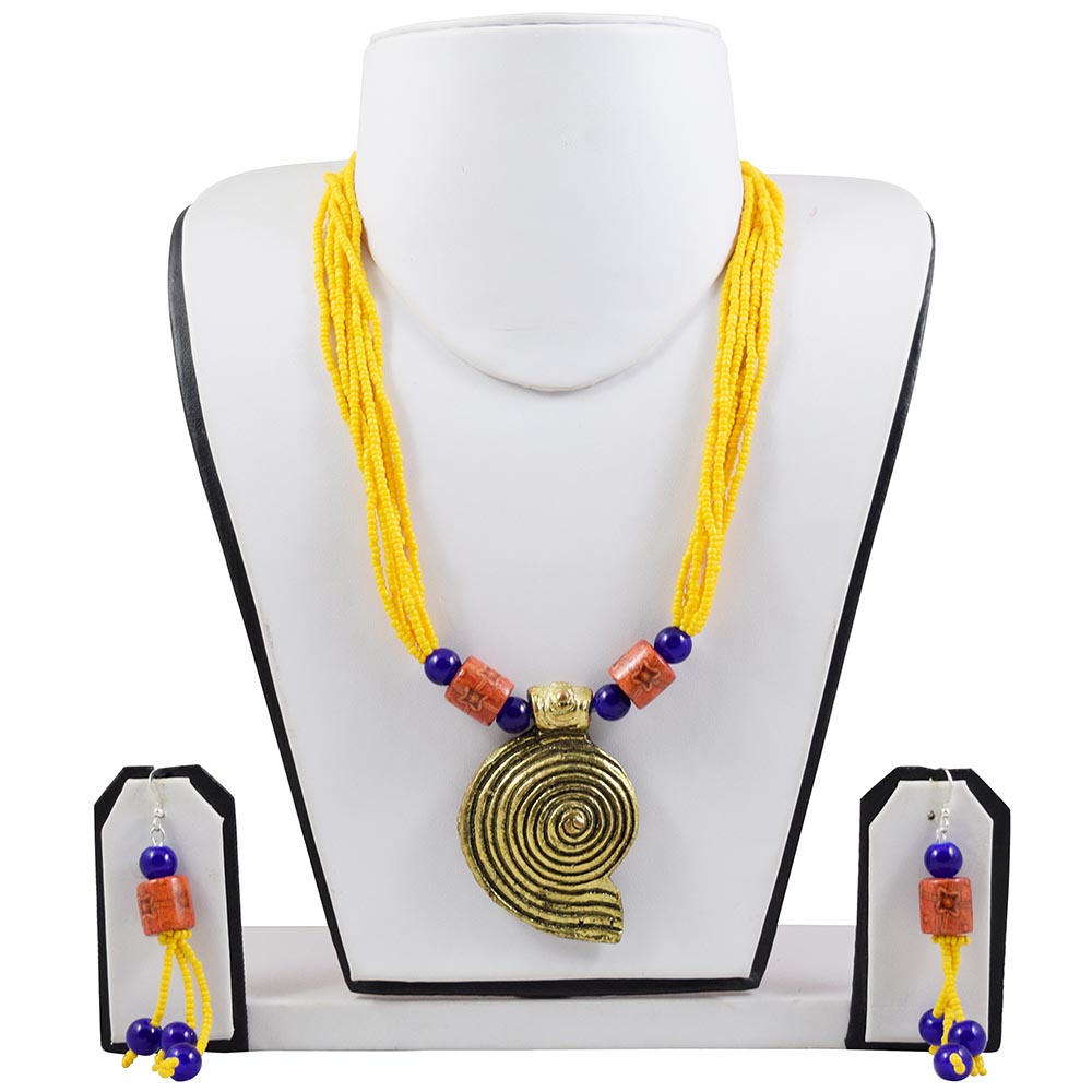 Yellow Jeko Moti Antique Pendant Necklace Set